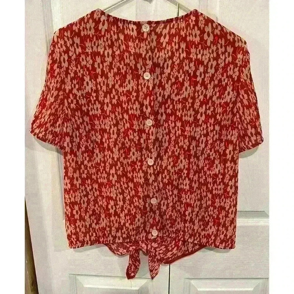 Madewell Sz Medium Crinkled Button Back Tie Front Floral Blouse Top - Picture 3 of 8